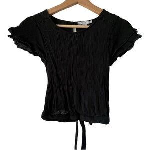 Women's top black coquete vintage basic blou crop top light fabric FAVIUX size S
